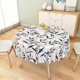 Lofaris Minimalist White Round Tablecloth with Leaf and Floral Line Art for Modern Botanical Dining Decor
